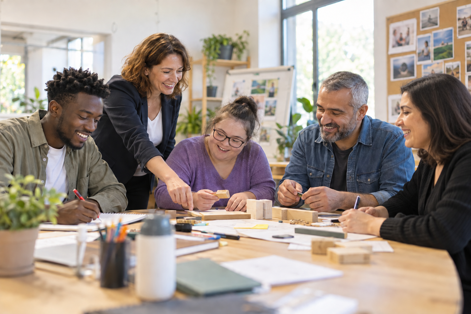 Groupe de personnes valorisant ses talents avec l’accompagnement d’une conseillère