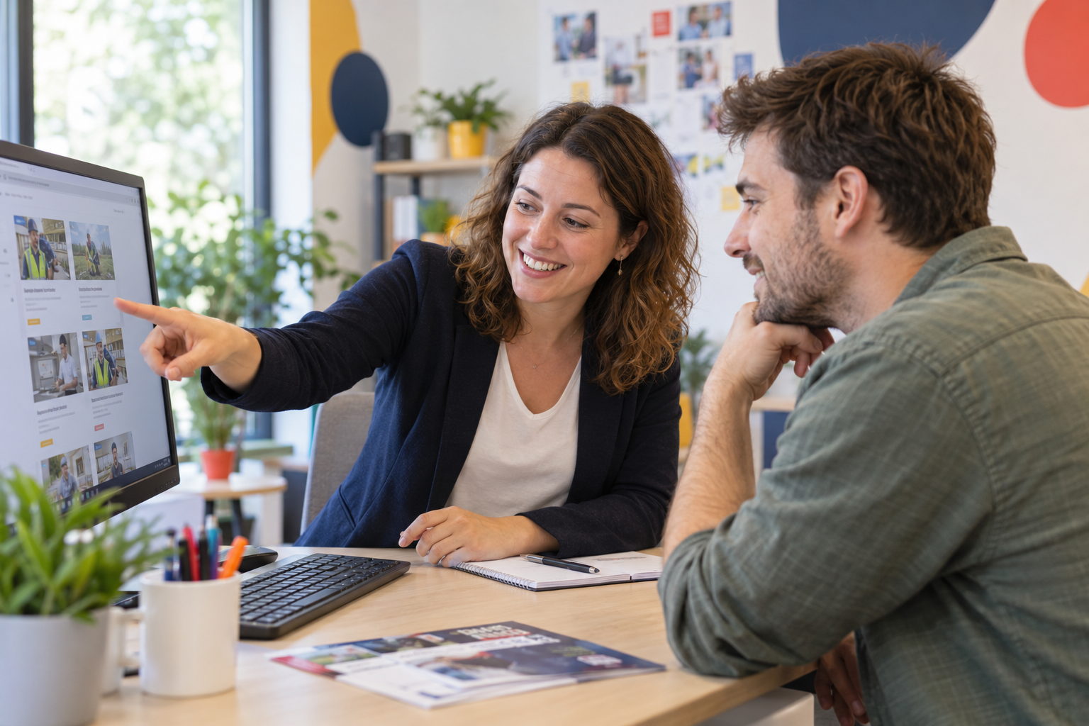 Une conseillère présente des offres d’emploi et des missions disponibles