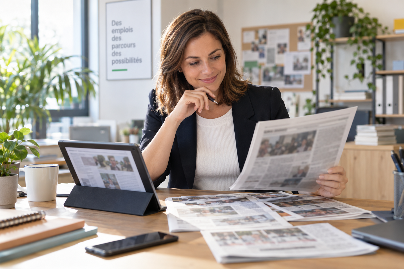 Une professionnelle consulte des articles consacrés à l’association