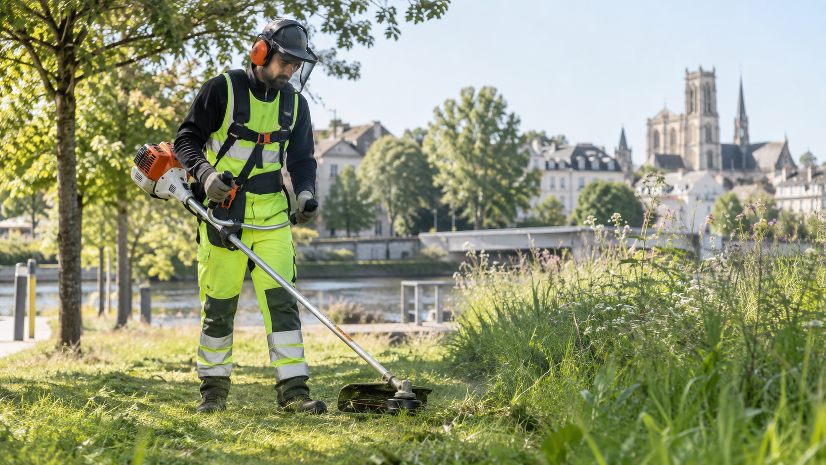 Agent entretenant un espace vert